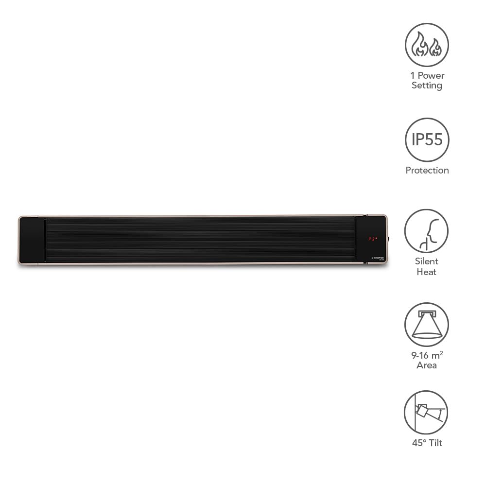 TROTEC Infrarot Heizstrahler IRD 2400 – Heizleistung 800 W / 1600 W / 2400 W – Dunkelstrahler, IP55, inkl. Fernbedienung, Timer-Funktion