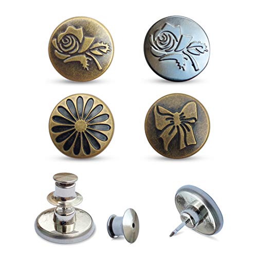 Jean Buttons Replacement, Jean Button Pins, No Sew Needed Pants Button, Instant Button, Detachable Adjustable Jeans Button, Removable Button Pins for Jeans Extend or Reduce Pants Waist Size (4 Sets)