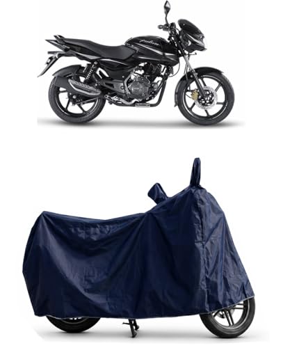 Image of Shield Heavy Duty Bike Cover for Bajaj Pulsar 150 | All-Season, Tear-Proof Fabric | with Side Mirror Pocket & Buckle Belt | Bajaj Pulsar 150 Bike Cover (Blue)