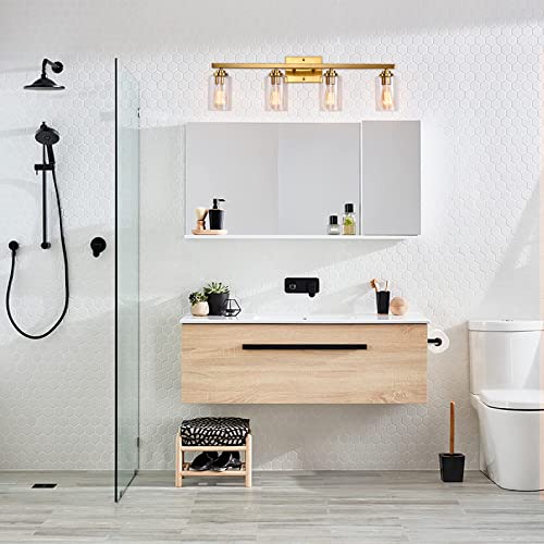 Bathroom Vanity Light, Wall Sconces 4 Lights Brass, Vintage Vanity Lighting Fixture, Over Mirror Light With Clear Glass Shades For Hallway, Kitchen, Living Room, Bedroom #TOP4