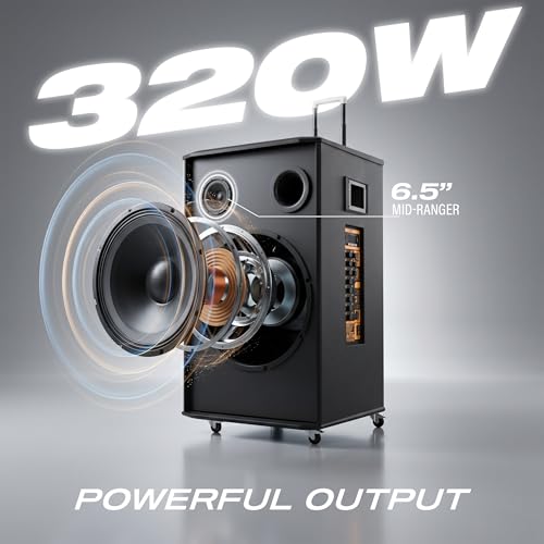 Image of DIGIMORE 320W Trolley Speaker w / 2 Wireless Mics | 15 inch BoomBass Woofer, AI Sound Boost, BT 5.3, 10H Battery, Reverb & Echo Effects | Ideal for Karaoke, Parties & Outdoor Events (D-15W)