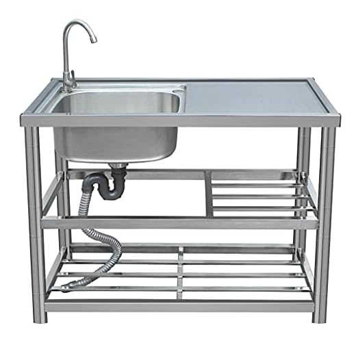 Camping Sink with Workbench Stainless Steel Bowl, Utility Sink Laundry Sink Portable handwashing Station,Outdoor Sink Station with Hose Hook up, for Dog Bathing,Garage, Garden, Kitchen, RV