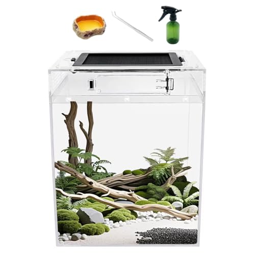 Reptile Growth Tall Terrarium set (PC), 8''*8''*11''with Top Sliding Door Screen Ventilation Reptile Terrariums for Snake, Frog,Insect,Tarantula,Hermit crab，Jumping spider,Iguana,Bearded dragon