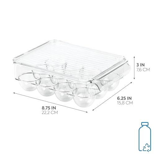 iDesign 73030 Fridge/Freeze Binz Egg Holder, Small Storage Box for Twelve Eggs, Made from BPA-Free Plastic, Clear