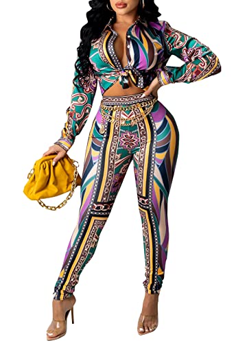 Image of YouSexy 2 Piece Legging Pant Sets for Women Floral Print Long Sleeve Tracksuits Outfits