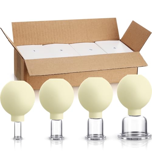 Image of BBTO 4 Pcs Glass Facial Cupping Set Silicone Vacuum Suction Massage Cups Skin Tightening Therapy for Face Body Eyes Back Shoulder Pain(Yellow)