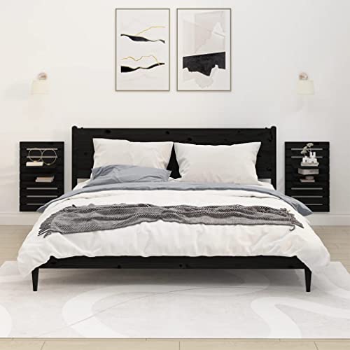 QZZCED Estantes de Pino Macizo para Pared 2 Unidades con 3 Baldas Ajustables, Estantería Flotante de Madera Natural para Organización y Almacenamiento, Estructura Robusta y Diseño