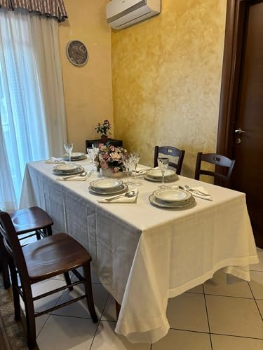 Generico Set Tovaglia e Tovaglioli in Policotone, Tovaglia con Tovaglioli da 12 (180x270cm) 12 Posti Rettangolare Elegante con Orlo a Giorno, Perfetta per Pranzi e Cene con Stile (Avorio, 12 Posti)