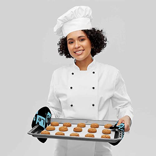 Mxocom Let's Cook Silicone Oven Mitts And Pot Holders Sets Breaking Bad Inspiration Quote Cooking Abstract Blue Word Bbq Gloves For Kitchen,Cooking,Baking,Grilling #TOP7