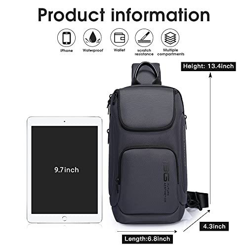 Image of BANGE Sling Bag, Waterproof Men's Chest Bag Shoulder bags Crossbody Sling Backpack for Men, 7565grey, Durable