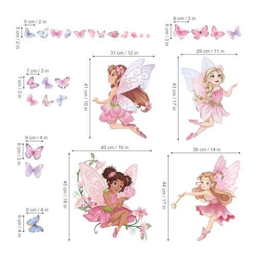 Pegatinas de pared hadas rosas para dormitorio infantil miniatura 4