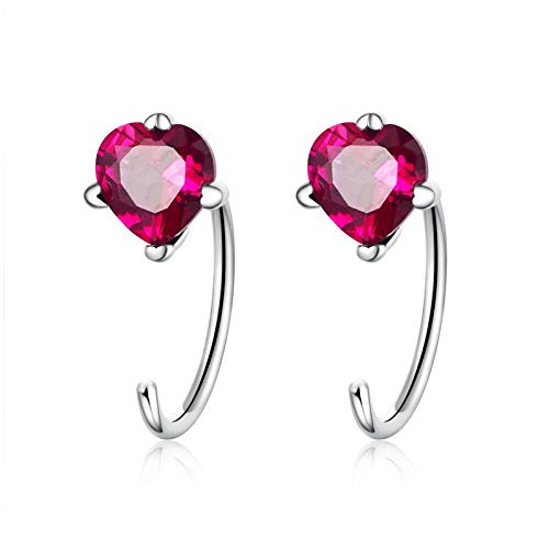Boucles d'oreilles Coeur Argent 925 massif et gemme rouge de haute joaillerie