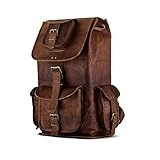 PARRYS LEATHER WORLD Handmade Brown Vintage 100% Genuine Distressed Full Grain leather Laptop Rucksack Daypack Knapsack Travel Hiking Campaign Bag For Men & Women (24')