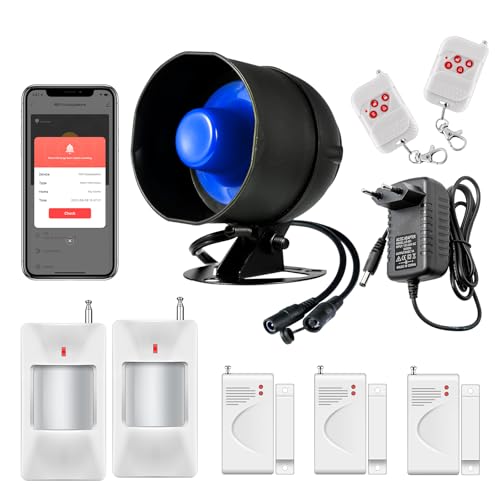 Alarme Maison sans Fil 2.4GHz WiFi 115dB Kits de Sécurité pour la Maison Extérieure étanche avec Télécommandes et Alarme de Porte et de Fenêtre, 9 Pièces Kit Alarme Sonnette pour Porte Garage Magasin