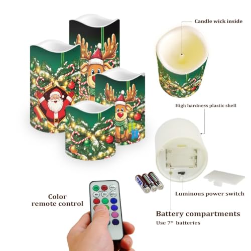 Image of Christmas Flameless Candles Set of 4 with Remote Control | Christmas LED Flameless Candle Set with Timer, Battery Operated Fake Candles for Kitchen Room, Home Decor