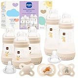 MAM Easy Start Anti-Colic Baby Bottle & Pacifier Set, 5 Self Sterilizing Bottles (3X 5oz, 2X 9oz) & 3 Original Pacifiers 0–16 Months + Extra Nipples, Newborn Feeding Gift Set