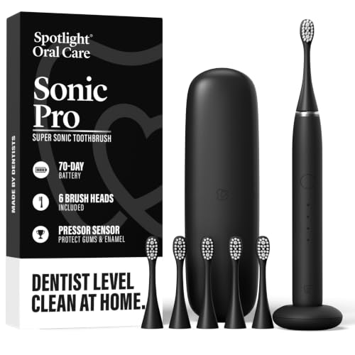 Spotlight Oral Care - Jet Black Sonic Pro Electric Toothbrush - Daily Oral Hygiene - Advanced Sonic Technology for Effective Plaque Removal - Gentle on Gums, Customizable Modes, Long-lasting Battery