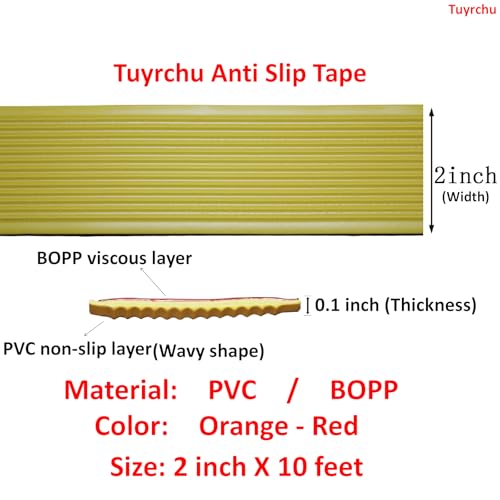 Image of Anti Slip Tape 2 Inch Wide, Waterproof Grip Adhesive, Heavy Duty High Traction Friction for Indoor /Outdoor Steps (10 Ft /Orange-Red).