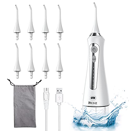 Water Flosser Cordless for Teeth, Gums & Braces Care, Professional Dental Oral Irrigator, 230ML Portable Water Tank and Rechargeable IPX7 Waterproof, 5 Modes & 8 Jet Tips, 20-160PSI Water Pressure