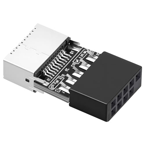 Xelsluthe USB 2.0 to USB 3.2 Gen 1 Header Adapter for Mainboard, 9 Pin Header Front Panel Connector Adapter, Internal Mainboard Converter with Key-A Female Type-E