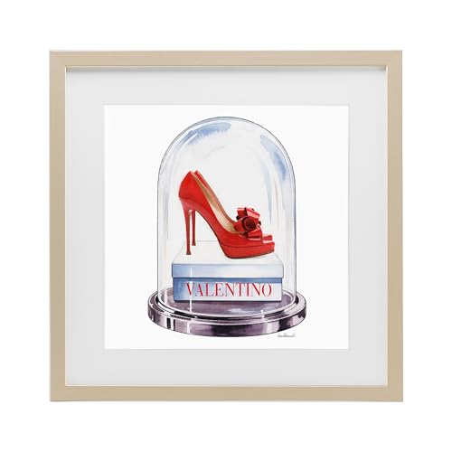 Red Heels Bell Jar Glam, 13 x 13 Inch Framed Print Under Glass