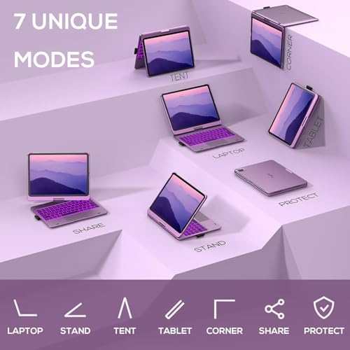 Image of typecase Touch Keyboard for iPad Air 11 (M4 /M3 /M2,2026 /2025 /2024),Air 5th /4th & Pro 11(4th /3rd /2nd /1st) Trackpad,11-Color Backlit,360Rotatable,Pencil Holder (Not for A16 /10th /Pro 11-M5 /M4)-Purple'26