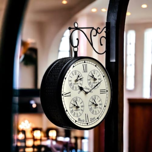 Image of Vintage Clock Handcrafted Double Side Wall Clock 1 Year Warranty / 65701-12-WCH