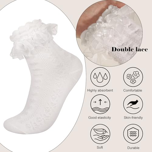 Women's Ruffle Socks - Mid-Calf, Lace Ruffle Frilly Comfortable Cotton Princess Socks4