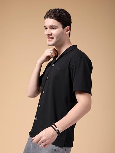 Image of The Indian Garage Co Men Polycotton Relaxed Fit Self Design Half Sleeves Cuban Collar Street Wear Shirt