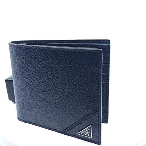 Prada Orizzontale Blue Vitello Micro Grain Leather Iconic Triangle Logo Wallet 2MO5133