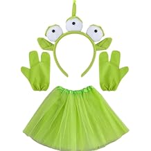 Carreuty 3 Pcs Alien Costume Sets, Alien Headband with Tutu Skite Gloves for Kids, Ears Cute Costume Funny Headwear for Halloween Cosplay Parties & Photos
