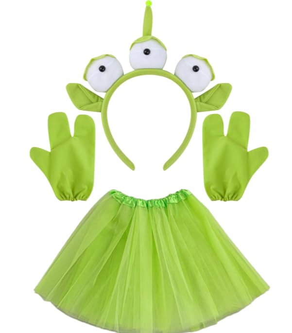 Carreuty 3 Pcs Alien Costume Sets Alien Headband with Tutu Skite Gloves for Kids Ears Cute Costume Funny Headwear for Halloween Cosplay Parties & Photos