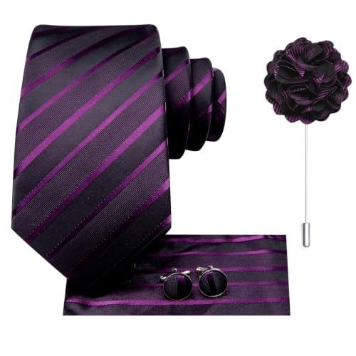 Image of Dubulle Mens Tie and Lapel Pin Paisley Striped Floral Necktie for Men Pocket Square Cufflinks 4PCS Set Wedding Party