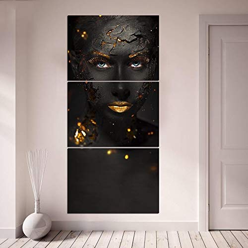 Tableau sur toile africain noir femme 3 pièces, affiche peinture murale salon