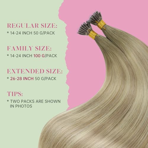 Image of YoungSee Nano Tip Hair Extensions Real Human Hair Ombre Blonde Nano Ring Hair Extensions Balayage Ash Blonde Ombre Platinum Blond Nano-Link Human Hair Extension 24 Inch 50g 50 Strands for Wedding