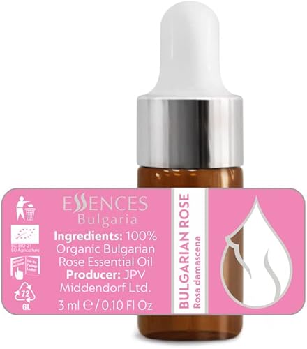 Miniatura 3 de Essences Bulgaria Aceite esencial de rosa orgánica, 0,1 onzas líquidas, 0.1 fl oz, rosa damascena, 100% puro y natural, sin diluir, grado