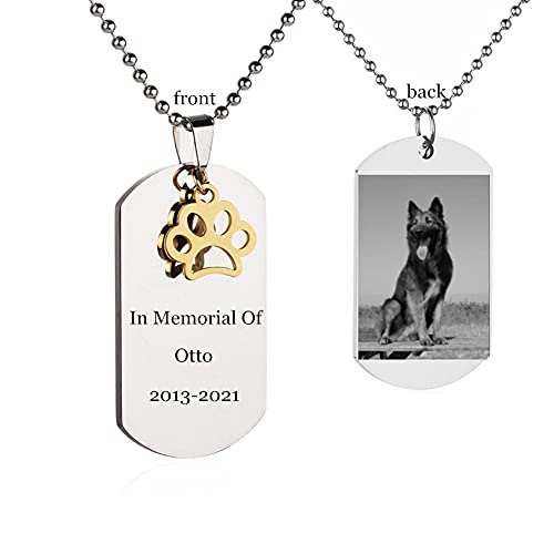 Zkxxj Personalized Photo Pet Paw Dog Tag Necklace,Stainless Steel Name Date Memorial Picture Engraved Dog Cat Pawprints Pendant Customize Necklace Gift For Pet Owner And Lovers #TOP24