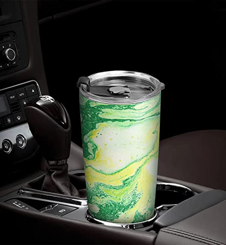 64Hydro 20Oz Coffee Thermos For Women, Inspirational Birthday Gifts For Her, Gifts For Mom Daughter Sister Friends, Abstract Green Yellow Marble Tumbler Cup, Insulated Travel Coffee Mug With Lid #TOP4