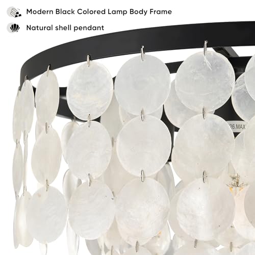 HLMRCHEN 18" Capiz Shell Chandelier for Ddining Room 4 Light Bathroom Chandeliers Over Tub Black Coastal Chandelier for Bedroom Entryway and Foye by HLMRCHEN - Image 5