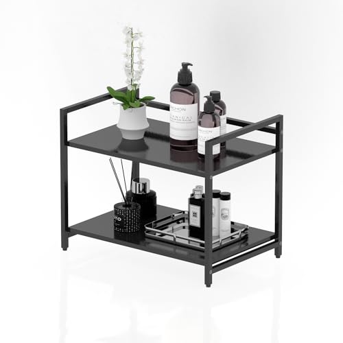 Image of wow craft Heavy Duty Metal Microwave Stand (Black) | 2-Tier Kitchen Countertop Storage Rack for Oven, Air Fryer & Pantry | Space Saving Multi-Purpose Organizer Shelf (64x40x51 cm)
