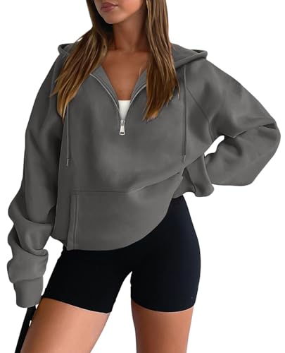 onlypuff Women Half Zipper Pullover Sweatshirt Long Sleeve Hoodies Kangaroo Pocket Fleece Basic Sweater