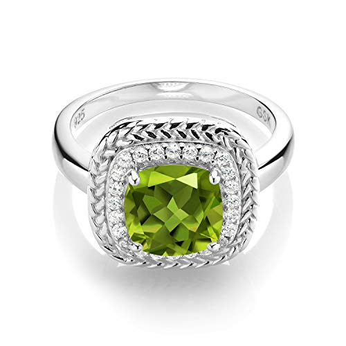 Gem Stone King 925 Sterling Silver 8MM Cushion Gemstone Birthstone Halo Engagement Ring | Wedding Engagement Anniversary Promise Ring For Women | Available In Size 5, 6, 7, 8, 93