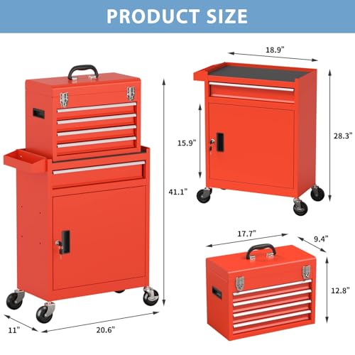Image of 5-Drawer High Capacity Rolling Tool Chest, Removable Toolbox on Wheels Organizers, Lockable