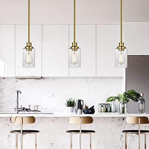 Melucee 1-Light Modern Pendant Light Brass Finish With Clear Glass Shade, Kitchen Island Lighting, Contemporary Light Fixtures Ceiling Hanging For Dining Room Hallway #TOP2