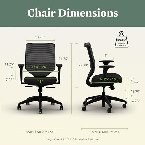 Image of HON Solve Ergonomic Mesh Task Chair with Adjustable Lumbar Support and Arms, Synchro‑Tilt Desk and Computer Seating for Home Office or Workstation, Midnight