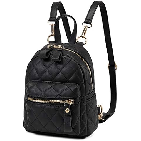 Kasgo Mini Backpack, Women Small Quilted Girls Purse 3 Ways to Carry Ladies Fashion Lightweight Daypack Rucksack Bag Handbag Daypack with Detachable Straps Black Cover