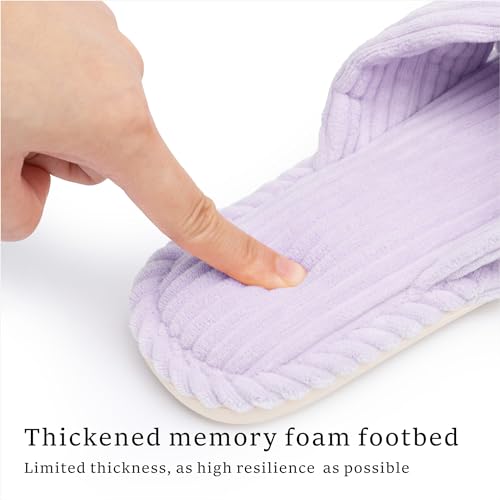 Image of Chantomoo Slippers for Women Memory Foam House Womens Slipper Slides Home Bedroom Bathroom Spa Open Toe Corduroy Bow Slippers Cozy Comfortable