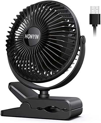 HONYIN 6'' Clip on Fan, 720° Rotation Small Desk & Clip Fan, Personal Cooling Fan with Sturdy Clamp, 3 Speeds, Quiet Little Fan by USB Plug In, for Bedroom Office Desktop Treadmill