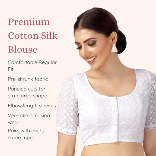 Image of Studio Shringaar Women's Cotton Half Sleeves Chikankari Saree Blouse