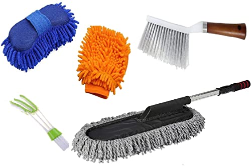 Aksmit Car Cleaning Combo Kit 5in1 Pack Contain (Microfiber Glove,Japaso Big Duster,Ac Brush,Microfiber Sponge,Carpet Brush) for Maruti Swift